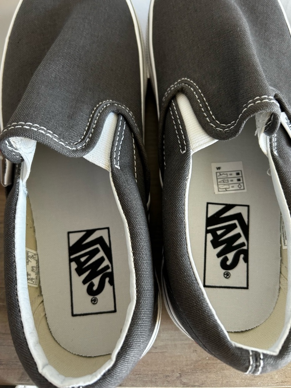 Vans Charcoal Gray Slip-On Canvas Sneakers with White Soles - Picture 5 of 6
